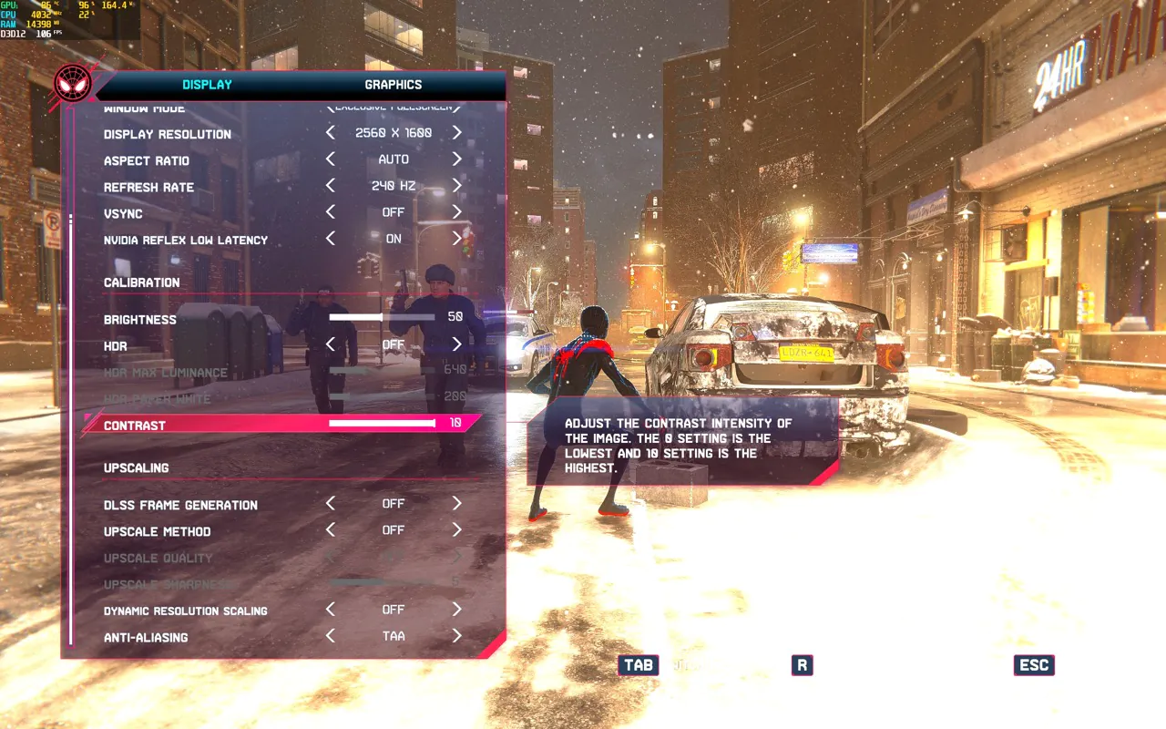 Spider-Man Miles Morales Settings