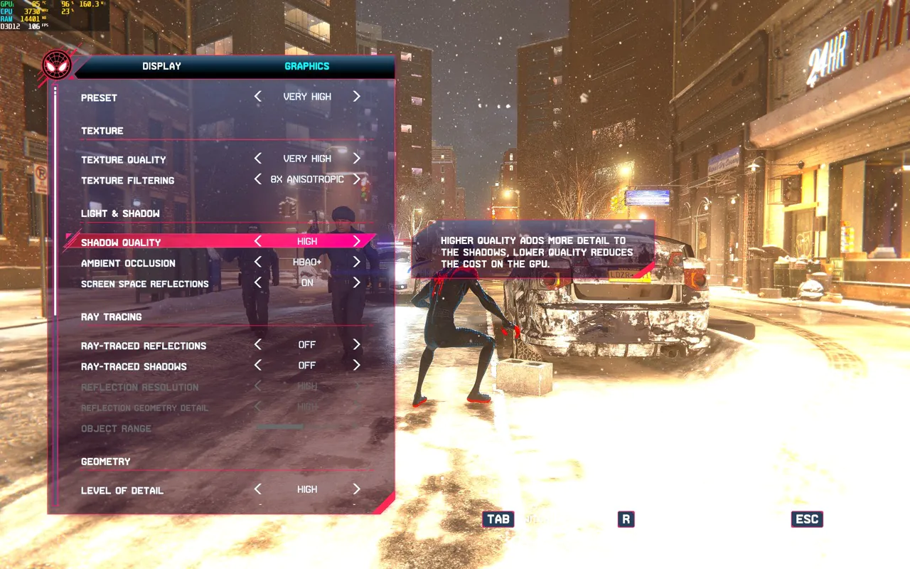 Spider-Man Miles Morales Settings
