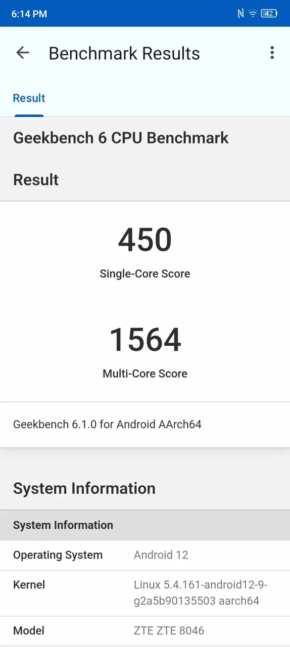 ZTE Blade V40 Design Screenshot - GeekBench 1