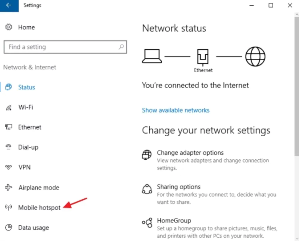 Mobile Hotspot Windows 10