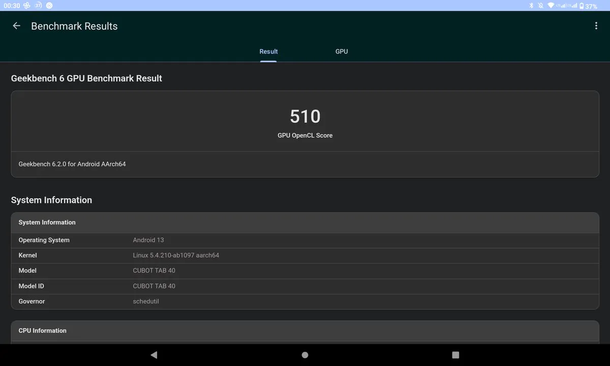 Cubot Tab 40 Geekbench 6 GPU