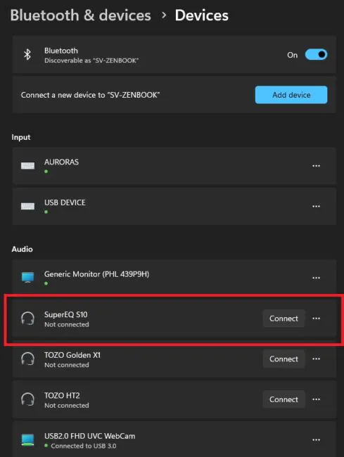 OneOdio SuperEQ S10 ANC Connection Windows