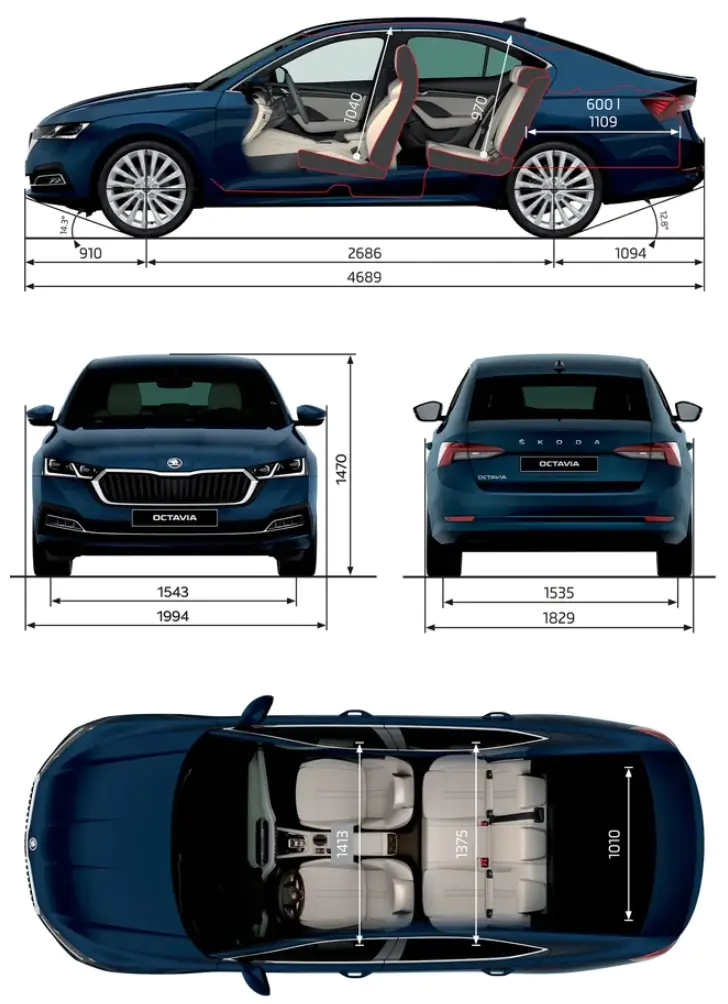 Škoda Octavia A8 Gesamtabmessungen