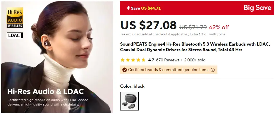 SoundPEATS Engine4 on AliExpress
