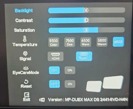 Duex Max DS - ディスプレイ設定メニュー